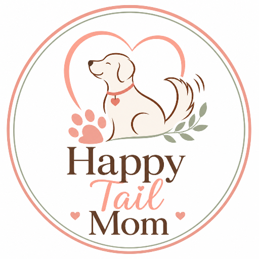 Happy Tail Mom logo with a dog, heart, paw, and leafy detail