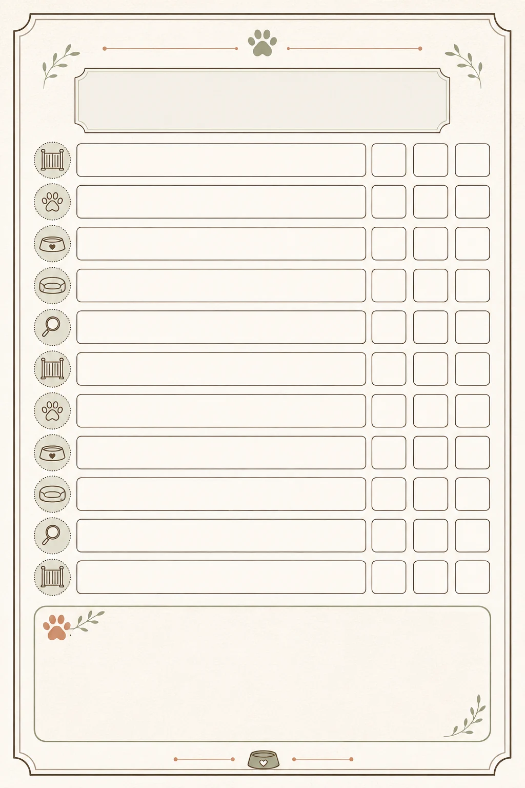 Text-free vertical weekly audit worksheet with twelve blank rows, score columns, and a notes area