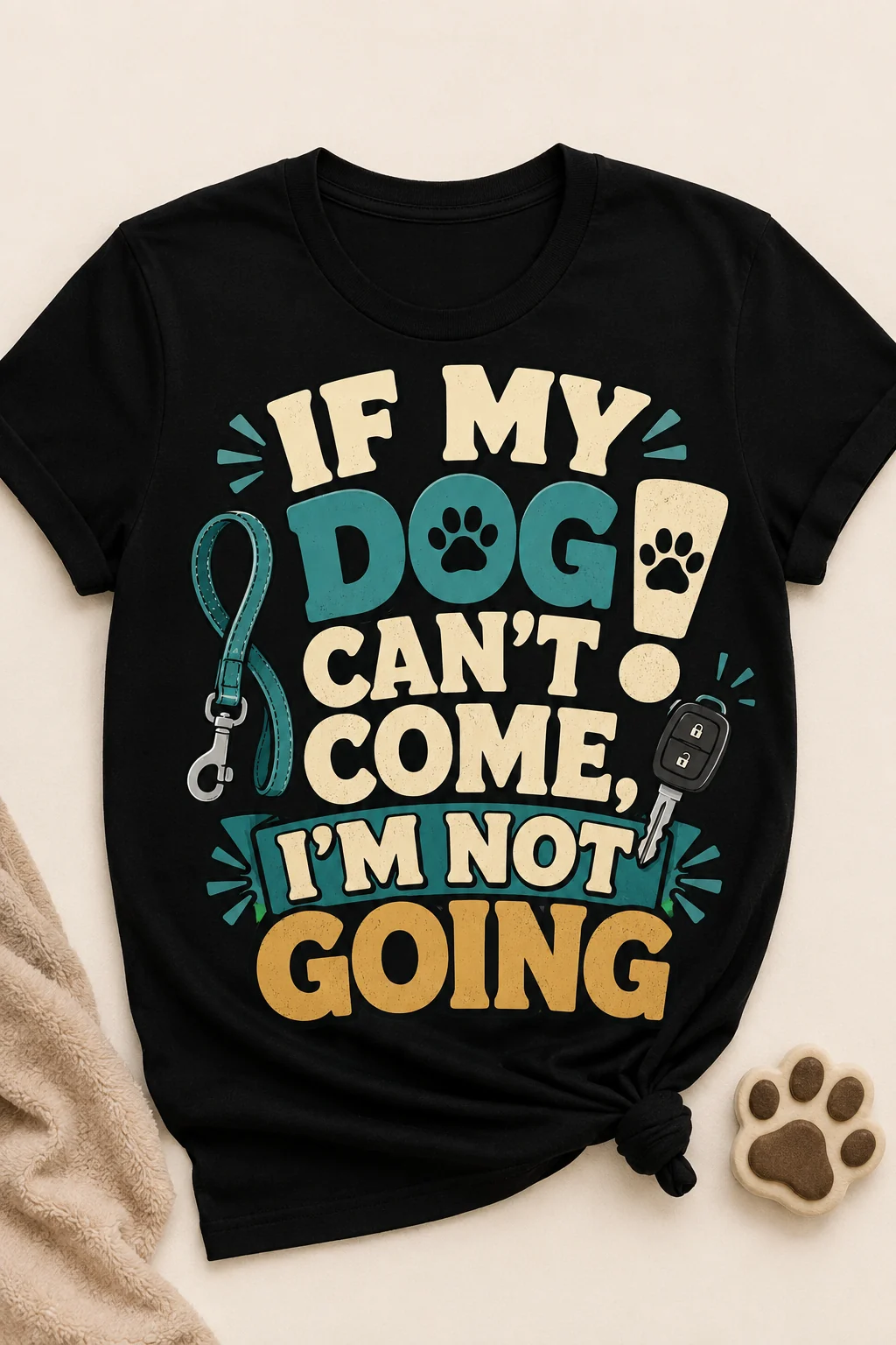 Dog mom t-shirt displayed in a cozy seasonal gift setting with soft wrapping, greenery, a blanket, and a warm mug
